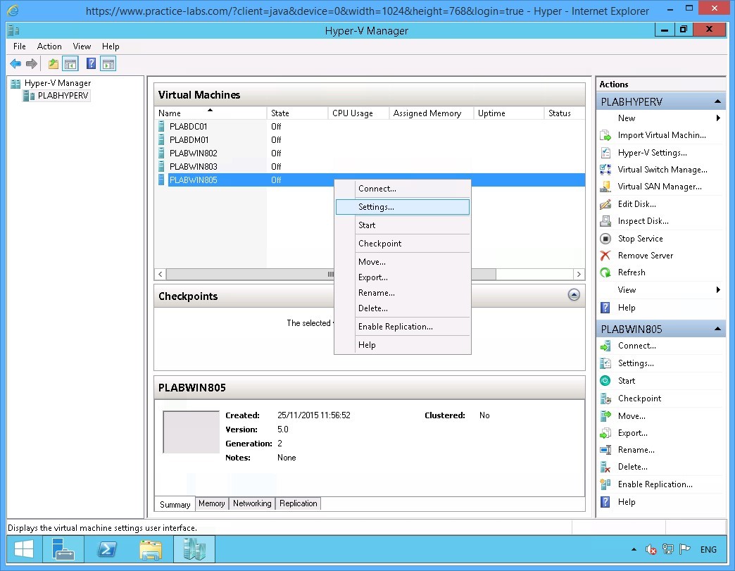 Figure 3.10 Screenshot of the device PLABHYPERV
